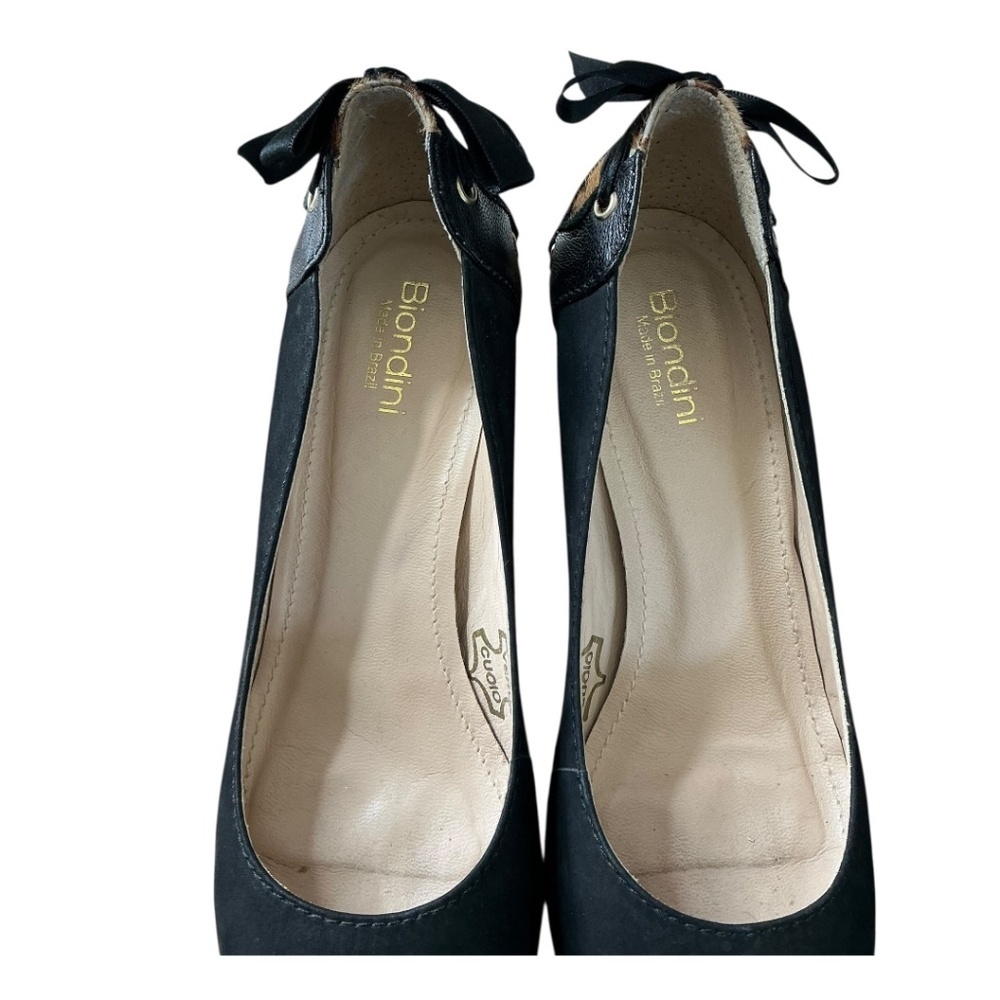 Biondini Black Leopard Calf Bow Block Heels - Picture 11 of 15